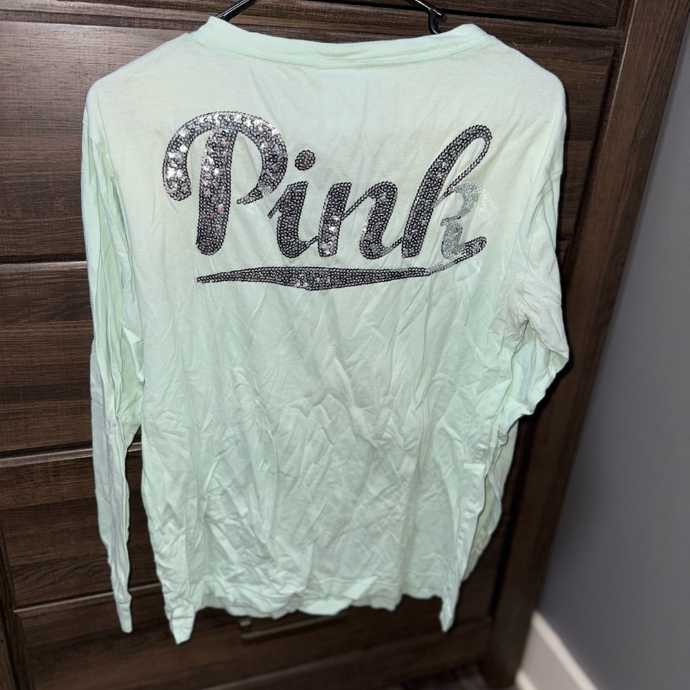 Mint Green Long Sleeve Shirt with Glitter Logo
